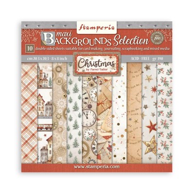 Stamperia - Ensemble de papier «Christmas Backgrounds» 8" x 8"  10 feuilles