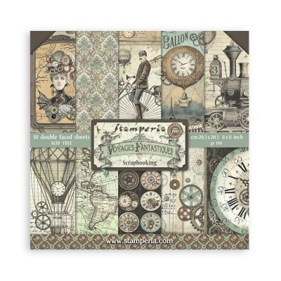 Stamperia - Ensemble de papier «Voyages Fantastiques» 8" x 8"  10 feuilles