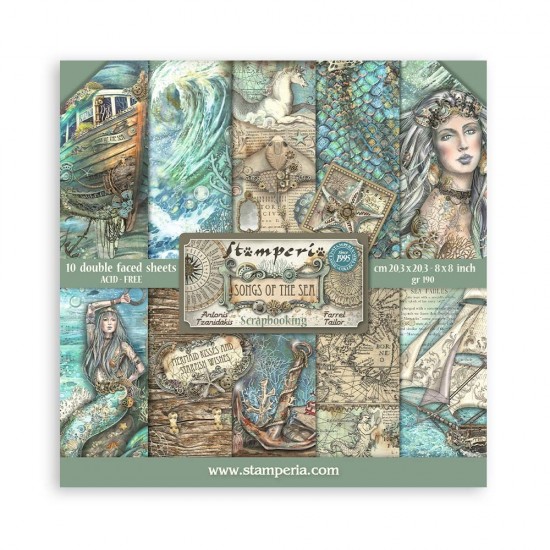 Stamperia - Ensemble de papier «Songs Of The Sea» 8" x 8"  10 feuilles