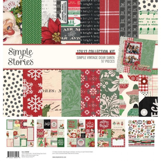  Simple Stories - Ensemble de papier Simple Vintage «Dear Santa» 12 "X12" recto-verso 12 feuilles / Pqt 