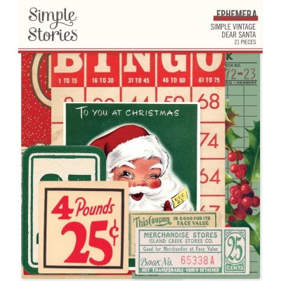 LIQUIDATION-Simple Stories - Éphéméras «Simple Vintage Dear Santa»  21 pièces(Le prix indiqué ci-dessous est déjà à 50% de rabais)