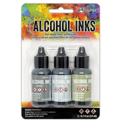 Tim Holtz - Ensemble «Alcohol Inks»  couleur Gravel/ Flannel/ Chronicle