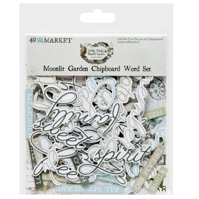 49 & Market - Éphéméras en chipboard de la collection «Moonlit Garden Word Set » 54 pièces