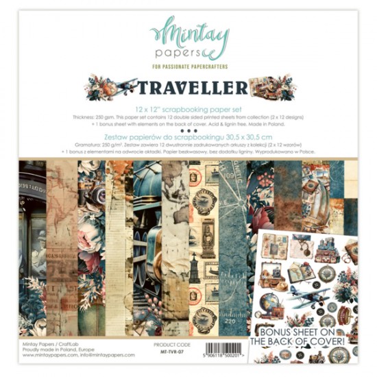 Mintay - Papier 12" X 12"  collection «Traveler» 12 pages recto-verso