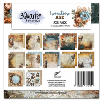 3Quarter Designs - bloc de papier collection «Invention Age» 8 x 8" 10 feuilles