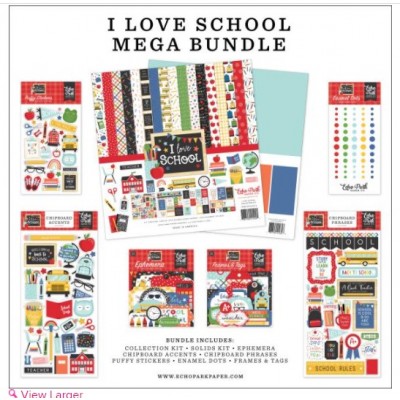 LIQUIDATION- Echo Park - Collection complète «I Love School»  12" X 12"   12 feuilles  (Le prix indiqué ci-dessous est déjà en rabais)