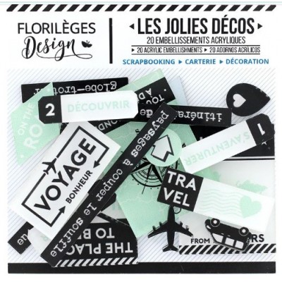 Florilèges Design - Ensemble d'éphéméras en acrylique «Invitation au voyage» 20 pièces